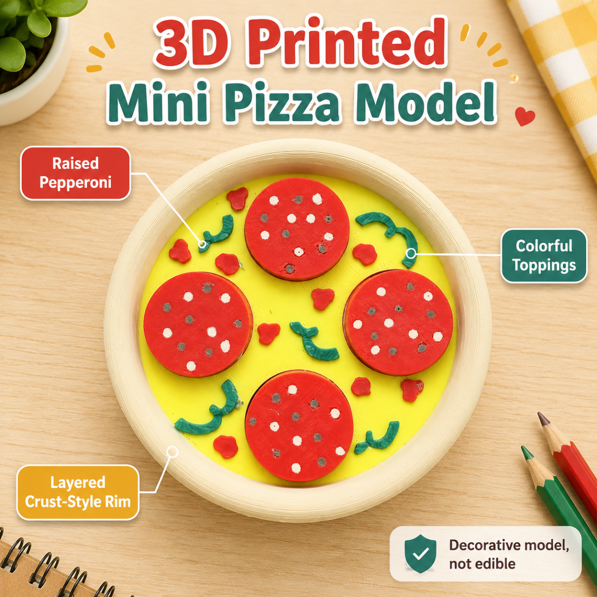 3D Printing In Food - 1pc 8.5cm Round Pepperoni Pizza Fidget