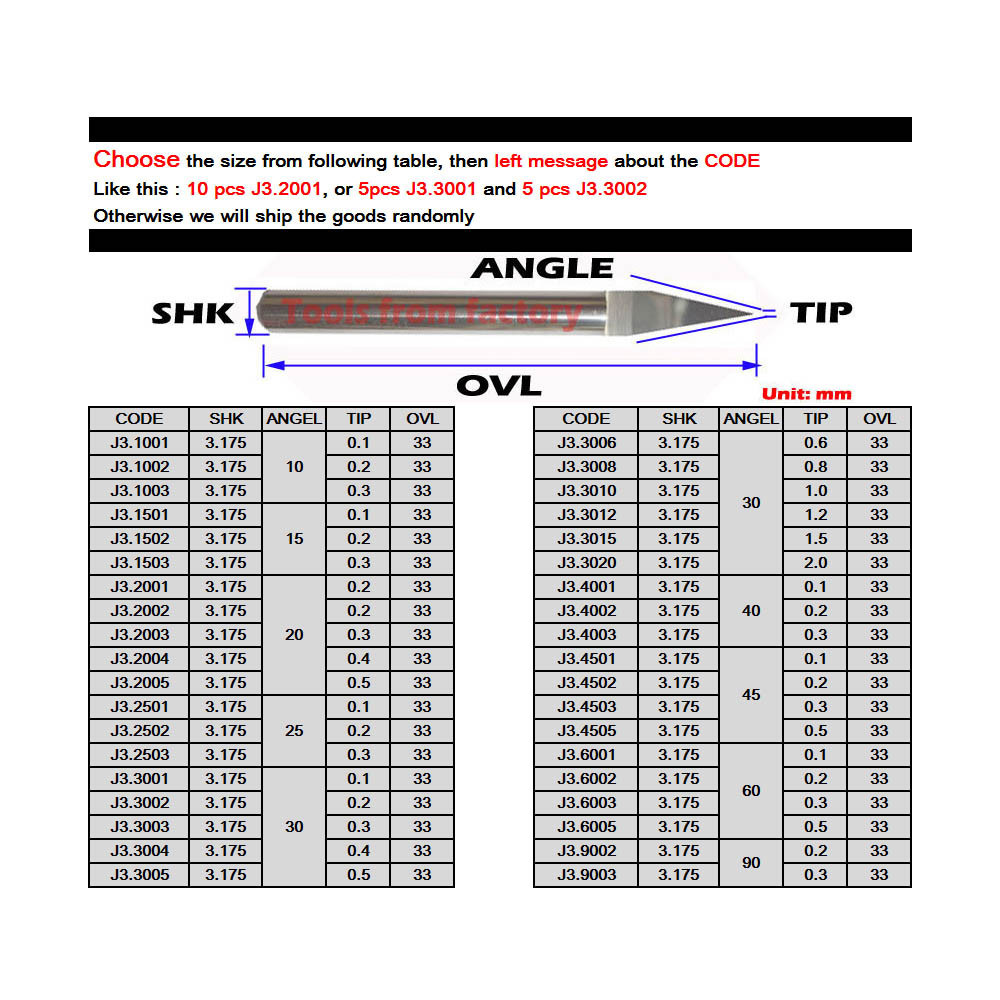 10Pcs 3.175mm Tungsten Bit V S - 3D Printing Online review and price